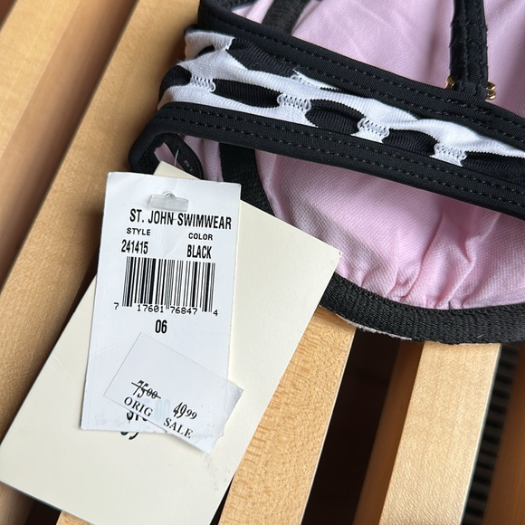 NWT St John Black And White Retro Style Gold Hardware Bikinii 6 top 8 bottom - Picture 8 of 8